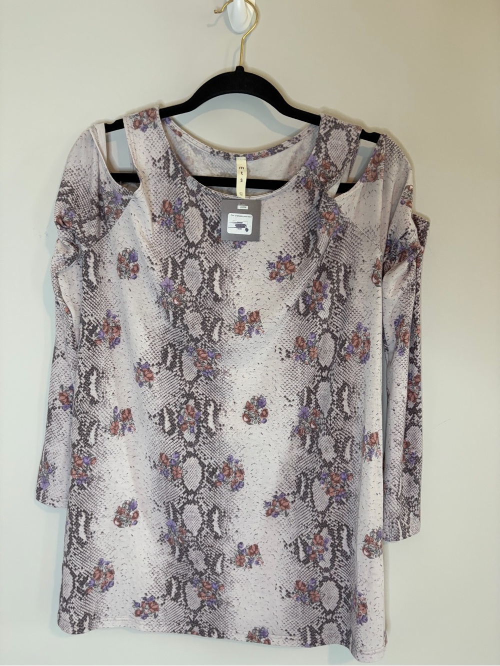 mts Lilac Snake-Print Cold-Shoulder Long Sleeve Dress